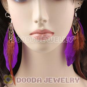 Purple Tibetan Jaderic Bohemia Long Feather Earrings Wholesale