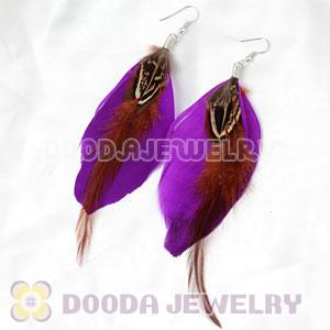 Purple Tibetan Jaderic Bohemia Long Feather Earrings Wholesale