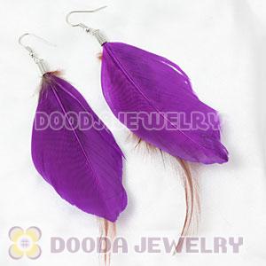 Purple Tibetan Jaderic Bohemia Long Feather Earrings Wholesale