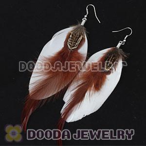 White Tibetan Jaderic Bohemia Long Feather Earrings Wholesale