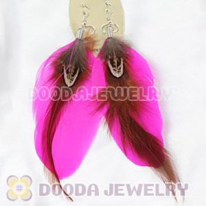 Pink Tibetan Jaderic Bohemia Long Feather Earrings Wholesale