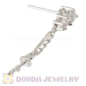 Sterling Silver Inlay CZ Stone Earring Component Findings Wholesale