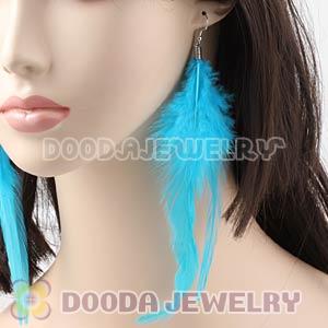 Long Cyan Tibetan Jaderic Bohemia Feather Earrings Wholesale