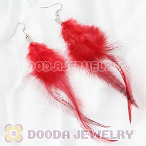 Long Red Tibetan Jaderic Bohemia Feather Earrings Wholesale