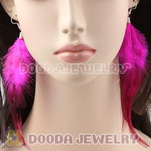 Long Magenta Tibetan Jaderic Bohemia Feather Earrings Wholesale