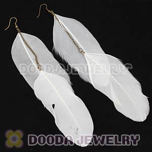 White Tibetan Jaderic Bohemia Long Feather Earrings Wholesale