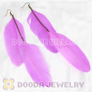 Pink Tibetan Jaderic Bohemia Long Feather Earrings Wholesale