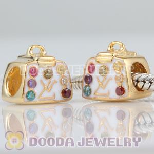Gold Plated Charm Jewelry 925 Silver HandBag Beads with Stone