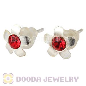 Sterling Silver Flower With Red CZ Stud Earrings Wholesale