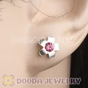 Sterling Silver Flower With Pink CZ Stud Earrings Wholesale