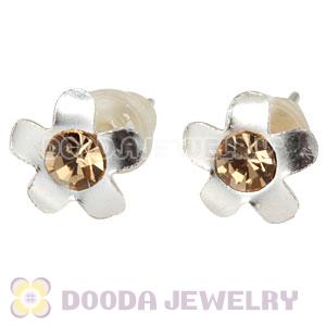 Sterling Silver Flower With Yellow CZ Stud Earrings Wholesale