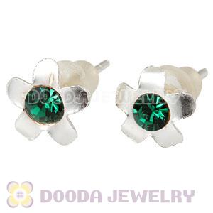 Sterling Silver Flower With Blue CZ Stud Earrings Wholesale
