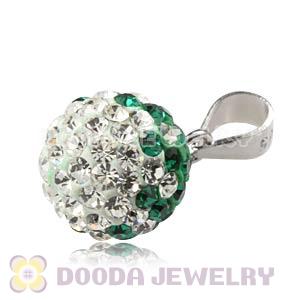 Sterling Silver 10mm Green-White  Czech Crystal Pendants Wholesale