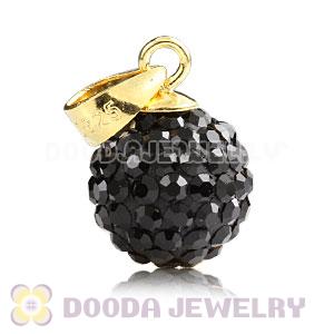 Gold Plated Silver 10mm Black Czech Crystal Pendants Wholesale