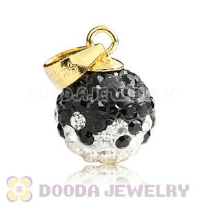 Gold Plated Silver 10mm Black-White Czech Crystal Pendants Wholesale