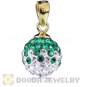 Gold Plated Silver 10mm Green-White Czech Crystal Pendants Wholesale