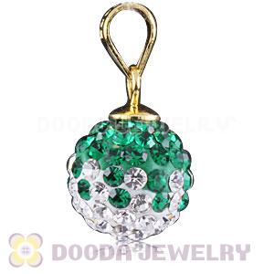 Gold Plated Silver 10mm Green-White Czech Crystal Pendants Wholesale