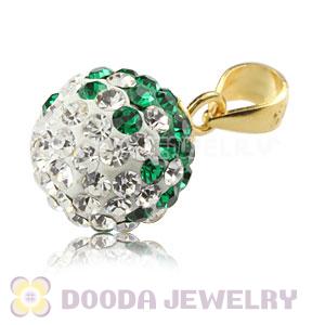 Gold Plated Silver 10mm Green-White Czech Crystal Pendants Wholesale
