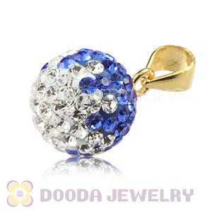 Gold Plated Silver 10mm Blue-White Czech Crystal Pendants Wholesale