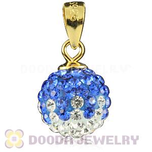Gold Plated Silver 10mm Blue-White Czech Crystal Pendants Wholesale