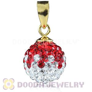 Gold Plated Silver 10mm Red-White Czech Crystal Pendants Wholesale