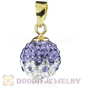 Gold Plated Silver 10mm Purple-White Czech Crystal Pendants Wholesale
