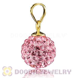 Gold Plated Silver 10mm Pink Czech Crystal Pendants Wholesale