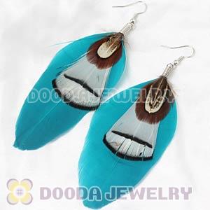 Blue Tibetan Jaderic Bohemia Grizzly Feather Earrings Wholesale