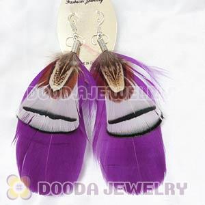 Purple Tibetan Jaderic Bohemia Grizzly Feather Earrings Wholesale