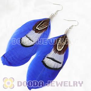 Navy Tibetan Jaderic Bohemia Grizzly Feather Earrings Wholesale