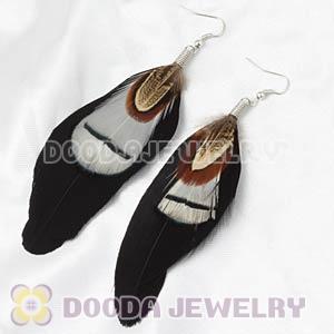 Black Tibetan Jaderic Bohemia Grizzly Feather Earrings Wholesale
