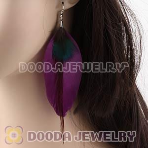 Purple Tibetan Jaderic Bohemia Grizzly Feather Earrings Wholesale