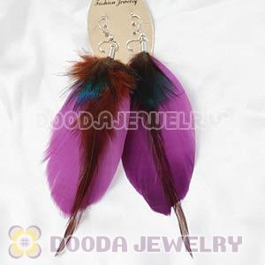 Purple Tibetan Jaderic Bohemia Grizzly Feather Earrings Wholesale