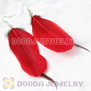 Red Tibetan Jaderic Bohemia Grizzly Feather Earrings Wholesale