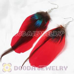 Red Tibetan Jaderic Bohemia Grizzly Feather Earrings Wholesale