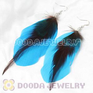 Cyan Tibetan Jaderic Bohemia Grizzly Feather Earrings Wholesale