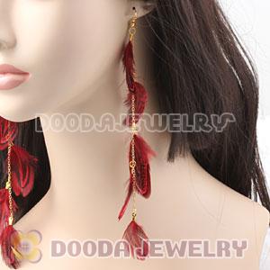 Cheap Red Extra Long Feather Earrings Wholesale