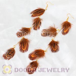 Cheap Orange Extra Long Feather Earrings Wholesale