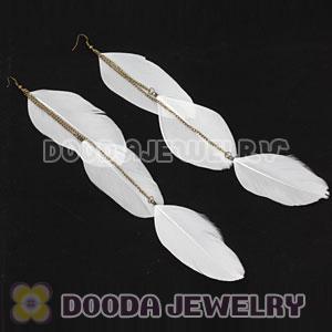 White Big Flake Extra Long Feather Earrings Wholesale