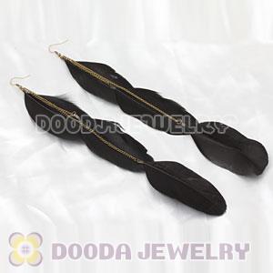 Black Big Flake Extra Long Feather Earrings Wholesale