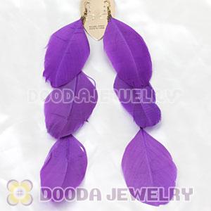 Purple Big Flake Extra Long Feather Earrings Wholesale