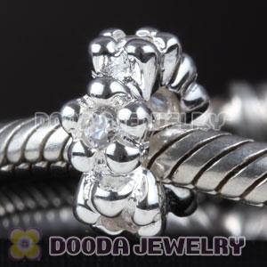 925 Sterling Silver Flower to Flower Beads with clear Stone