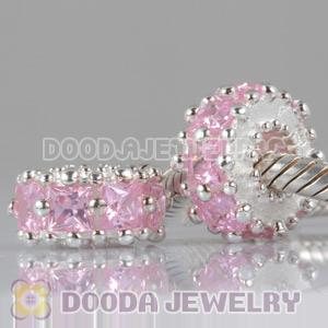 925 Sterling Silver European Style Beads with Pink Stone