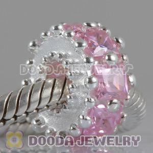 925 Sterling Silver European Style Beads with Pink Stone