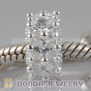 S925 Sterling Silver European Style Beads with White Stone