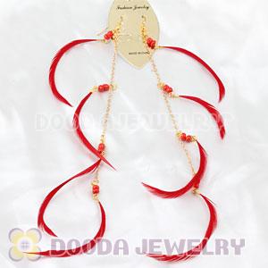Red Long Beaded Feather Earrings Forever 21 Wholesale
