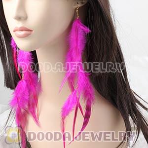 Fashion Pink Extra Long Feather Earrings Wholesale