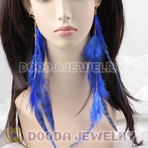 Fashion Blue Extra Long Feather Earrings Wholesale