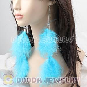 Fashion Cyan Fluffy Extra Long Feather Earrings Wholesale
