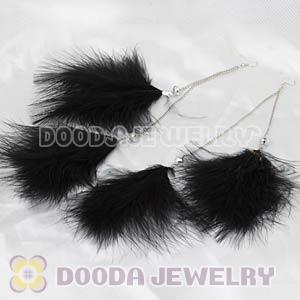 Fashion Black Fluffy Extra Long Feather Earrings Wholesale